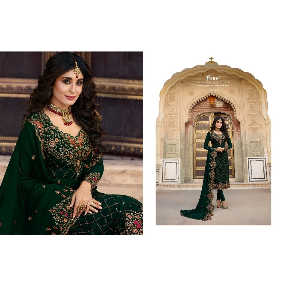 High Quality Green Fabric’s Heavy Embroidery Work Semi-stitched Georgette Three Piece (salwar kameez) for women.