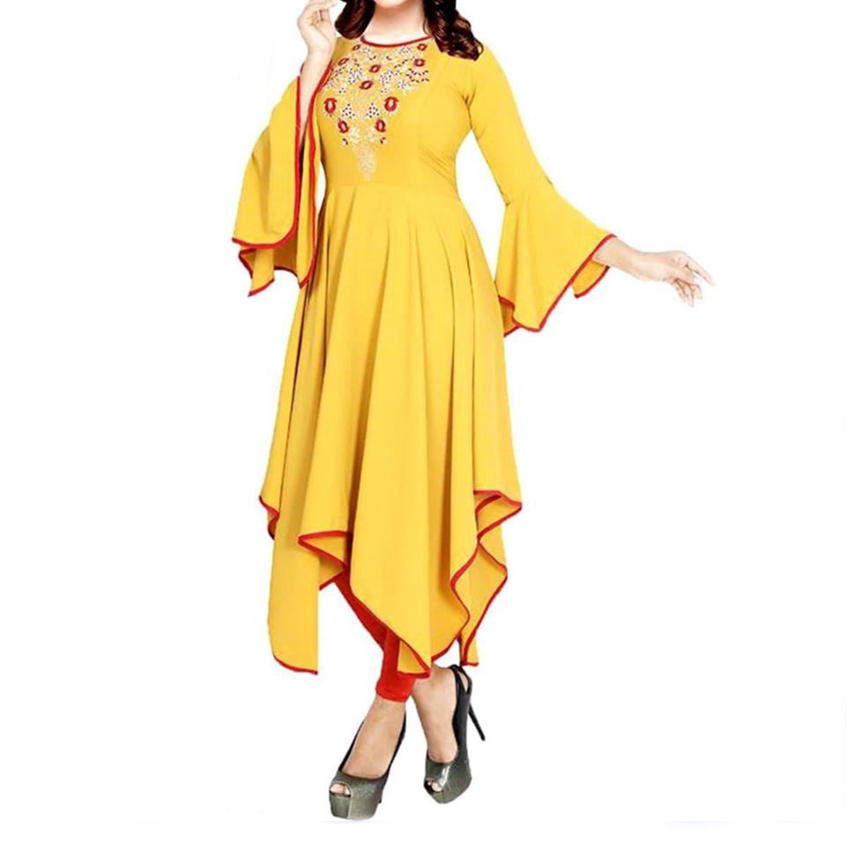 One Piece Linen Made Readymade Embroidery Work Kurtis For Woman(MOH-2024)