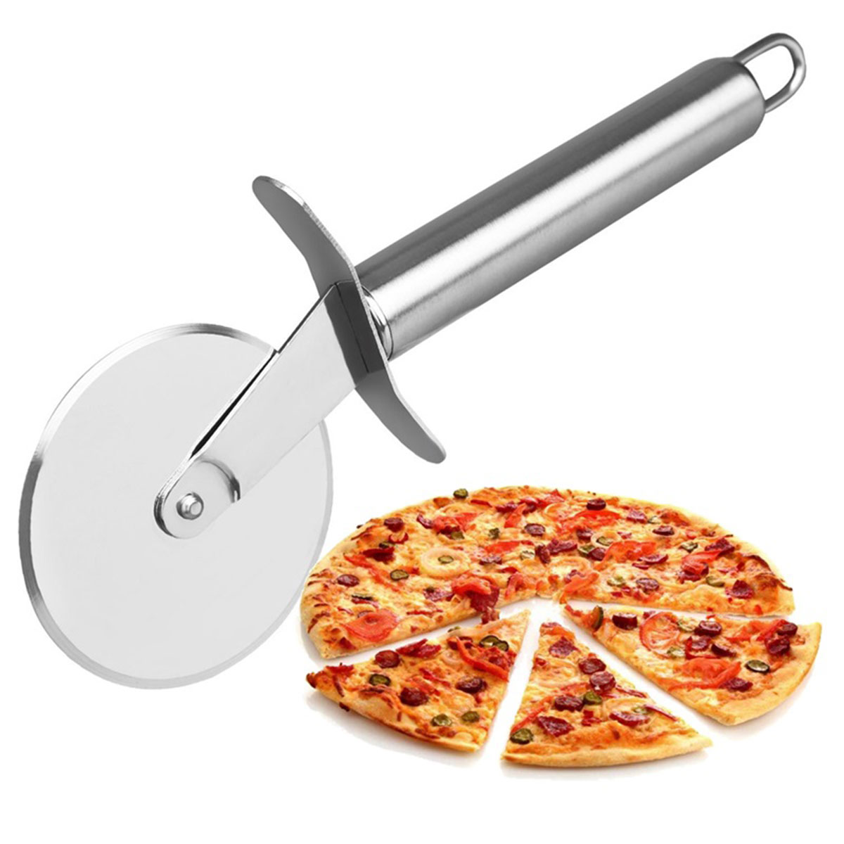 Pizza Cutter Round Shape Knife - Silver