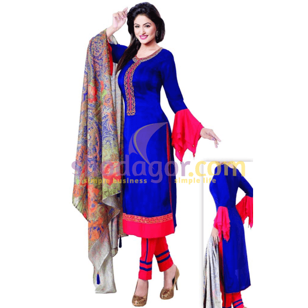100% Silk embroidery and stone work women three piece