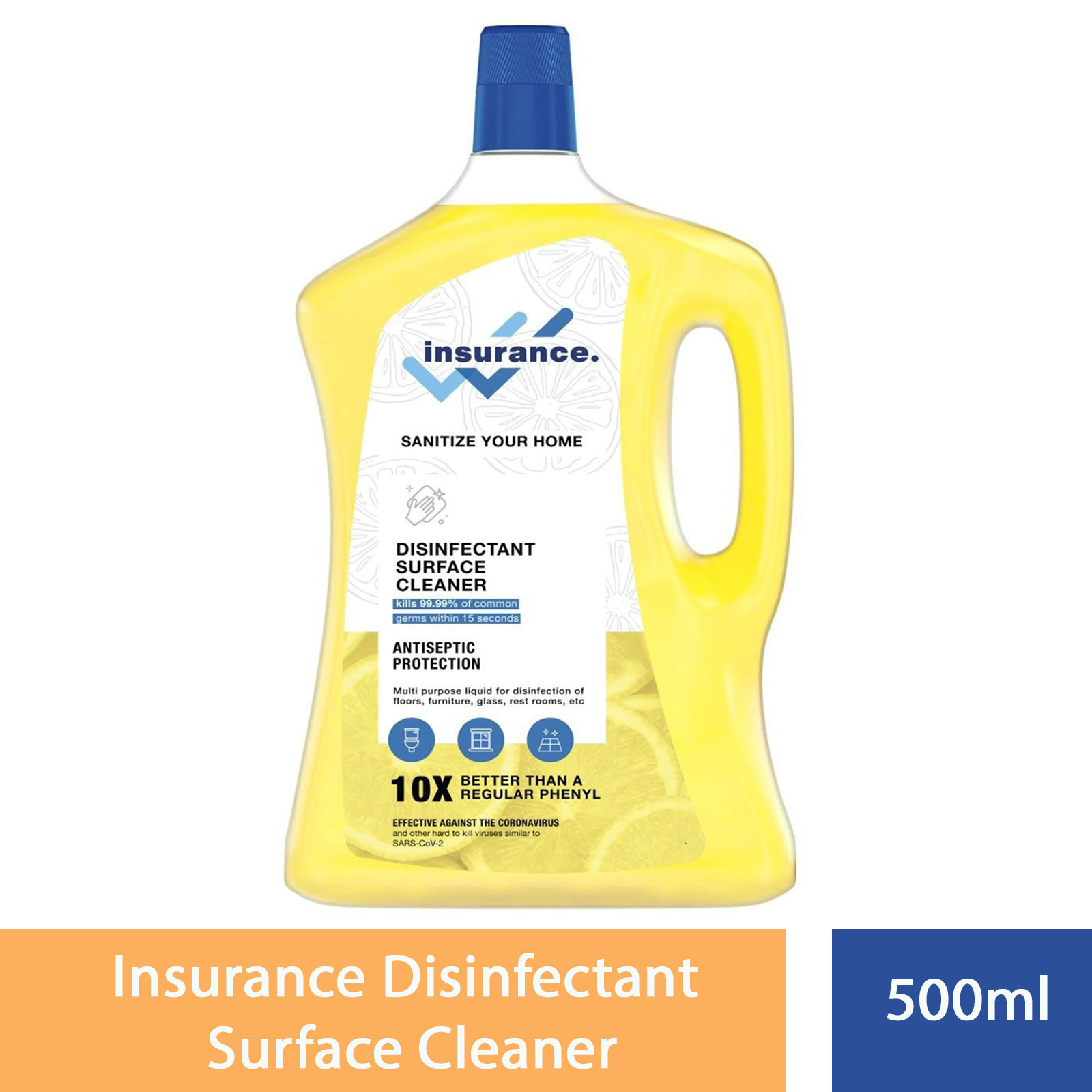 Insurance Disinfectant Surface Floor Cleaner + Floor Sanitizer 500ml, Per box 24 Piece, Made in India