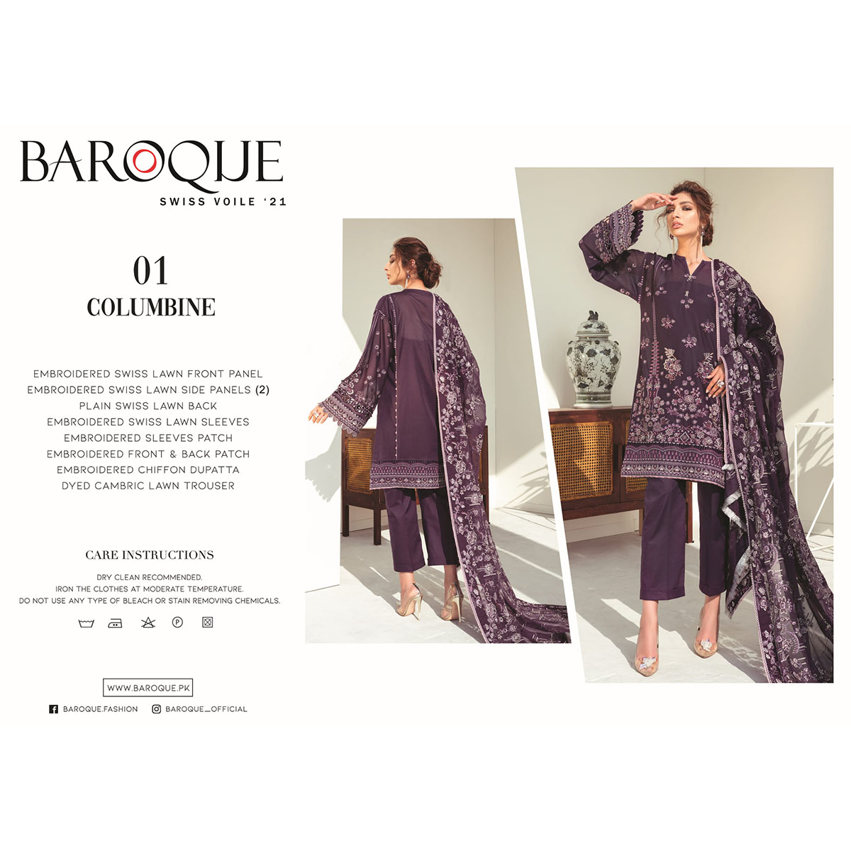 BAROQUE Embroidered Swiss Voile Lawn Collection 2021 (Per Set - 10 Suits)