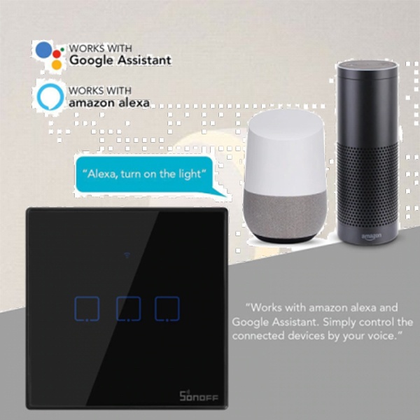 Digital SONOFF WiFi Smart Wall Touch Switch T3 UK 3 Gang- Compatible With Alexa, Google Assistant