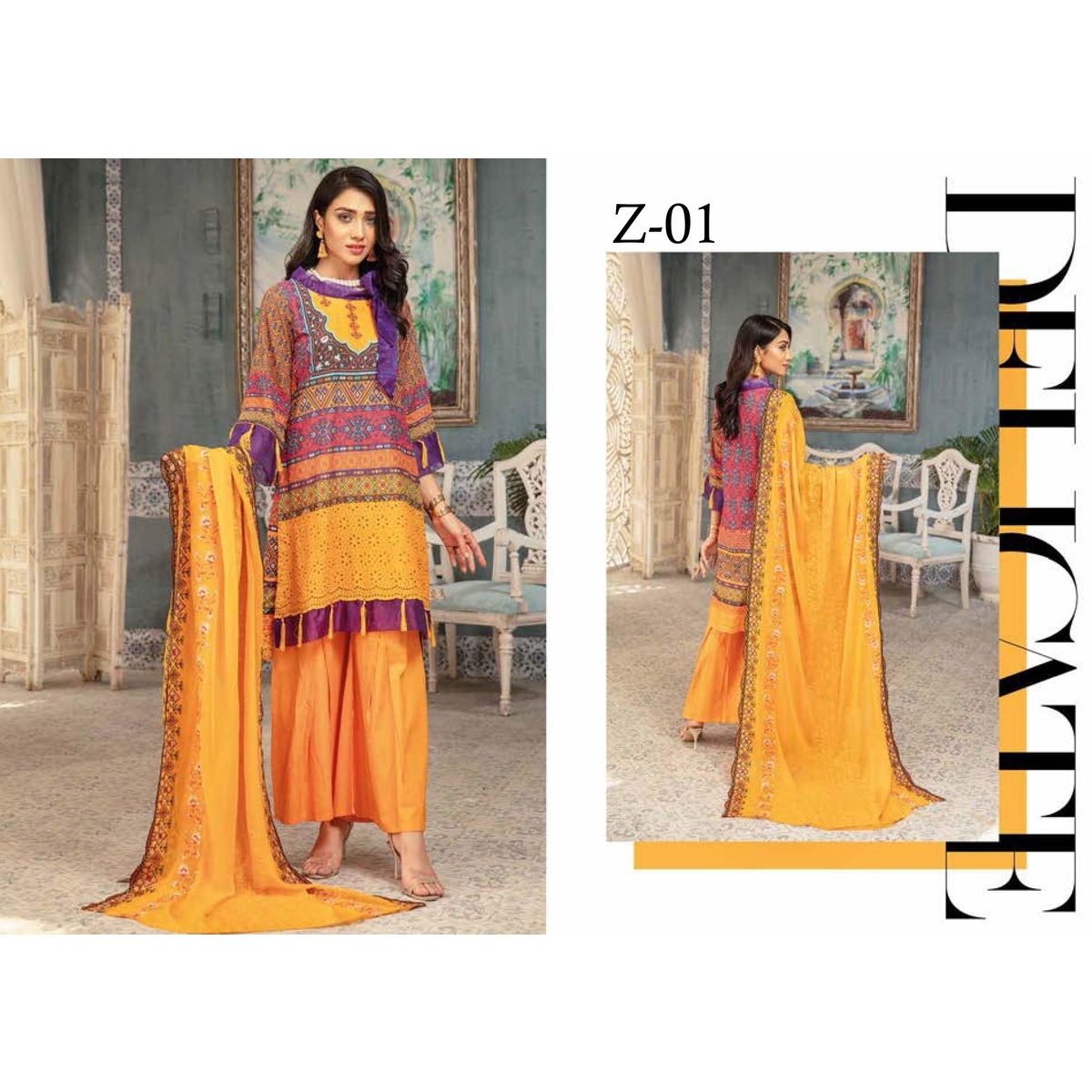 AnayaHoor Digital Print Boring Embroidered Lawn With Embroidered Chiffon Dupatta