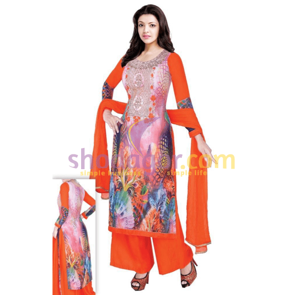 Georgette Embroidery Digital printed modern design three piece with stone For Wholesale