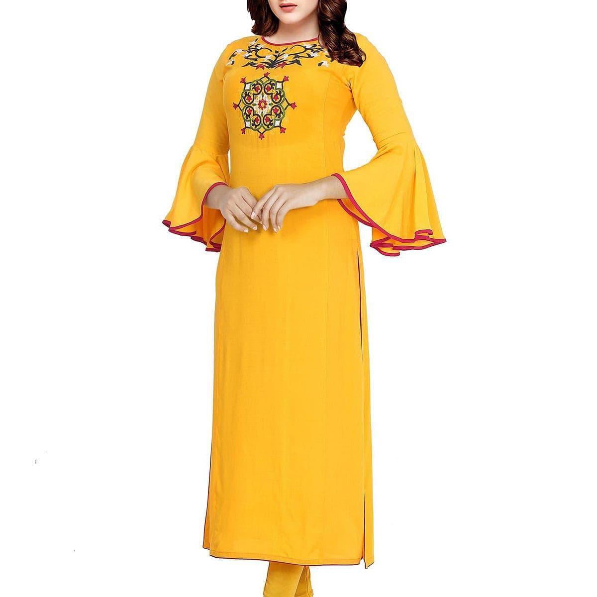 One Piece Linen Made Readymade Embroidery Work Kurtis For Woman(MOH-2026)